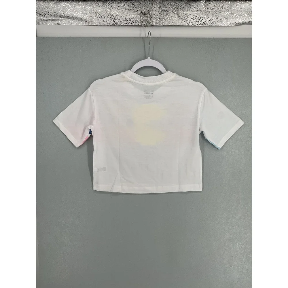 Justice Girls Pac-Man Cropped Graphic Tee White Retro Pixel Art Size M 10